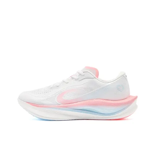 QIAODAN Strong Wind 3.0 Cushioned Slip Resistant Abrasion Resistant Low Top Marathon Running Shoes Women's White Pink