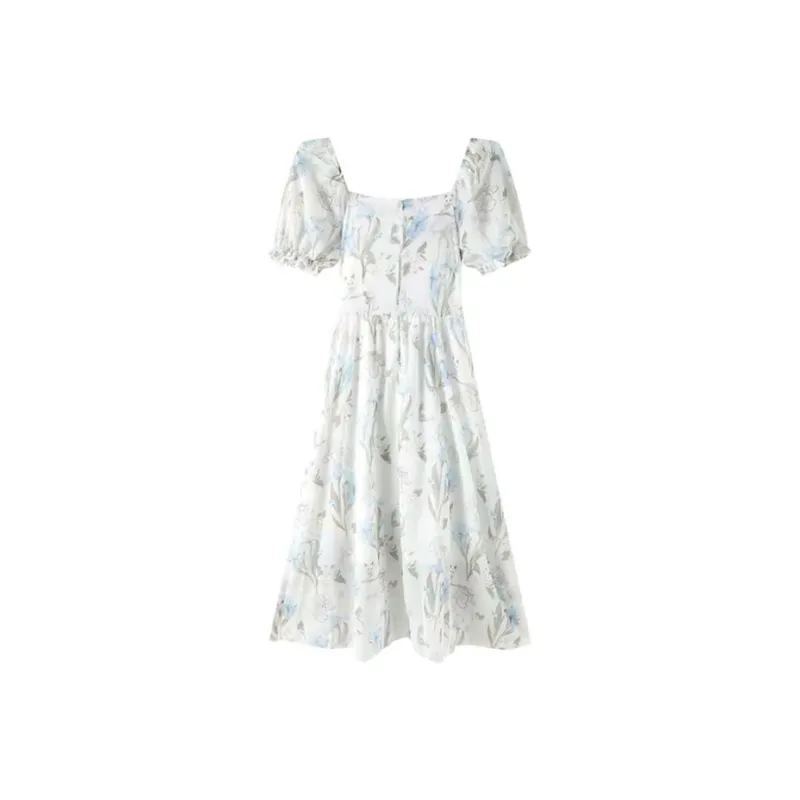 PUREIDOL Short Sleeved Dresses Women's Blue Floral-1