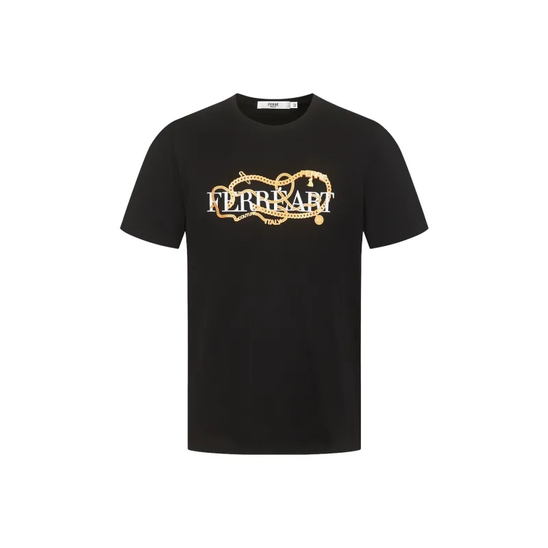 FERRE Metallic 3D Effect Necklace Letter Interwoven Print Crew Neck Short Sleeved T Shirt Men's-3