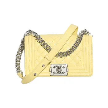 CHANEL Shiny Beaded Embossed Calfskin Shoulder Bag Small Size Women's Light Yellow