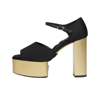 CHANEL 25S Strap Sandals 12cm Women's Black