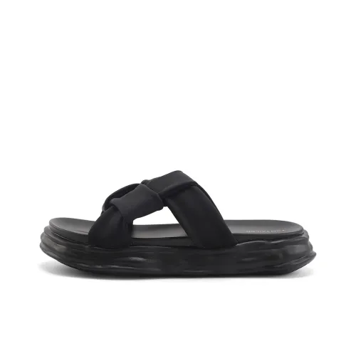 TOM TAILOR PU Polyurethane Slip Resistant Abrasion Resistant Cushioning Slide Slippers Men's Black