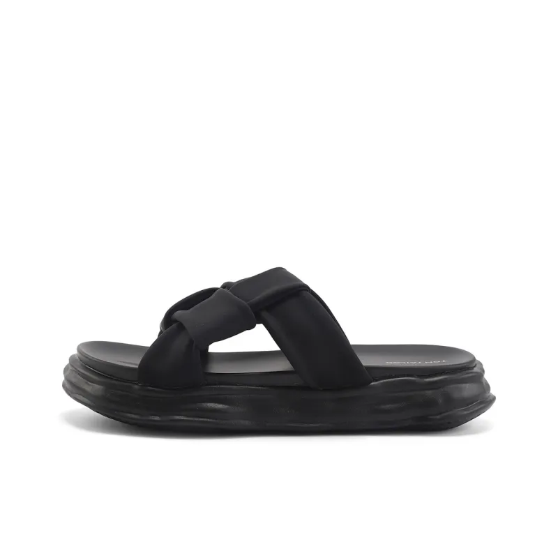 TOM TAILOR PU Polyurethane Slip Resistant Abrasion Resistant Cushioning Slide Slippers Men's Black-0