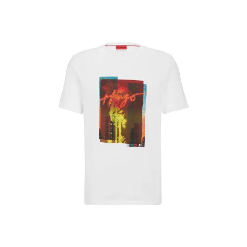 HUGO BOSS Cotton Jersey T Shirt With Logo Artwork T Shirt Men's White