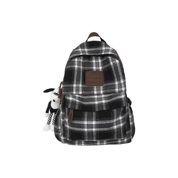 Yalu Woolen Backpack Unisex Black White Plaid/Brown Gray Plaid/Red Plaid/Brown Blue Plaid