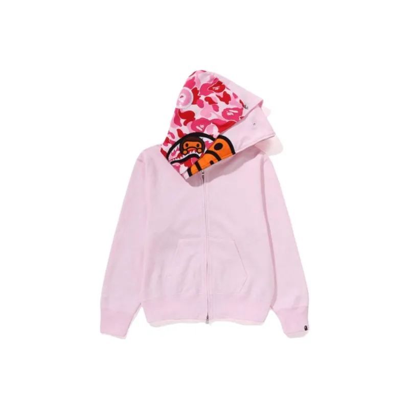 Bape Women's Milo Shark Full Zip Double Hoodie Pink-5
