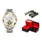 Steel Band White Dial[Comes with :Red Obsidian Black Diamond Gift Box+Brand Belt]