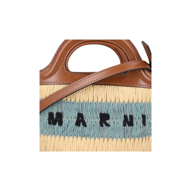 MARNI Cotton Blend With Viscose Tote Bag, Shopping Bag, Shoulder Bag, Handbag Micro Women's Brown & Multicolor-4
