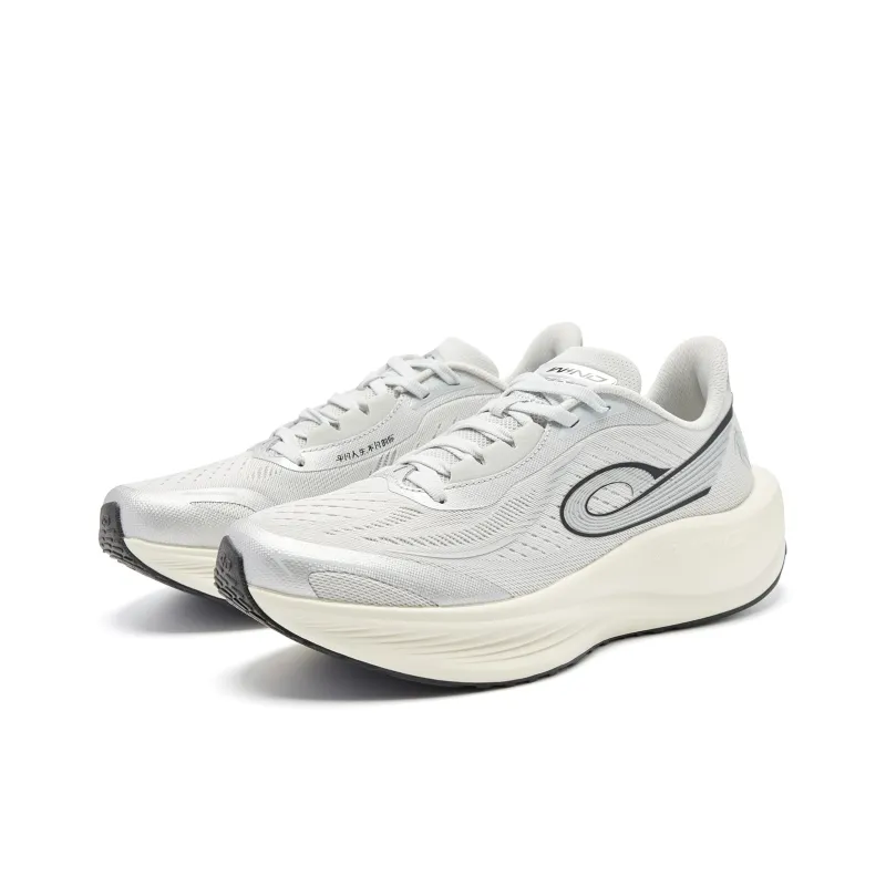 QIAODAN Strong Wind 3TR Running Shoes Women's Low Top Gray Silver Old Porcelain White-1