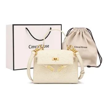 CinvaiKrose Cow Leather Shoulder Bag Crossbody Bag Kelly Bag Small Size Women's Comic Milk White/Comic Dazzling Black