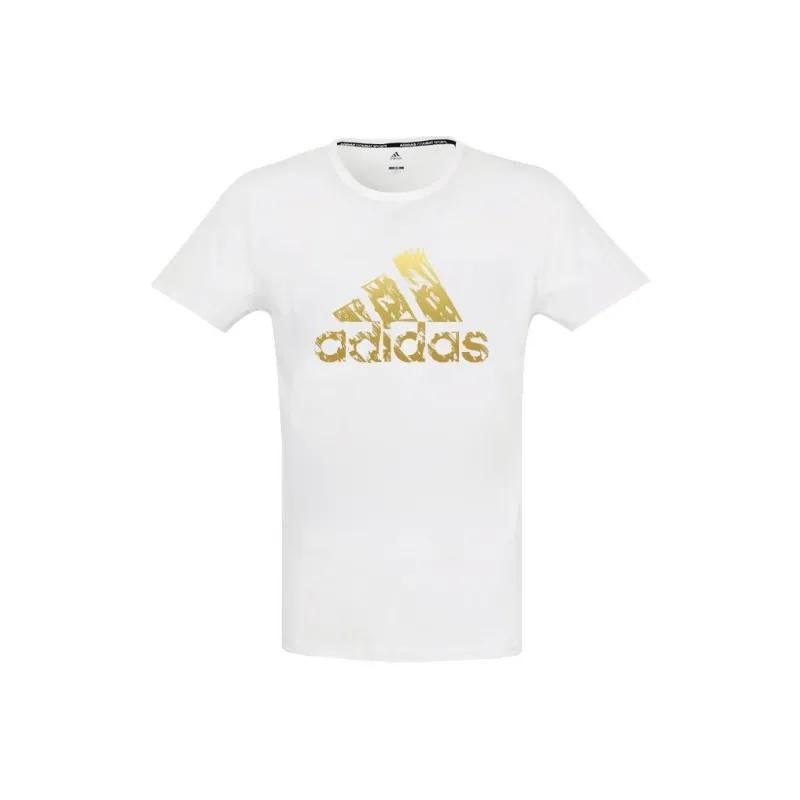 Adidas Set-in Sleeve T-Shirt Men's White With Gold Logo-0