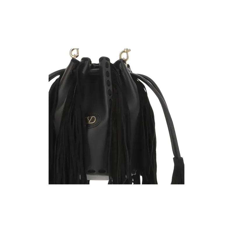 Valentino Calfskin Bucket Bags Shoulder Bags Women's Black-3