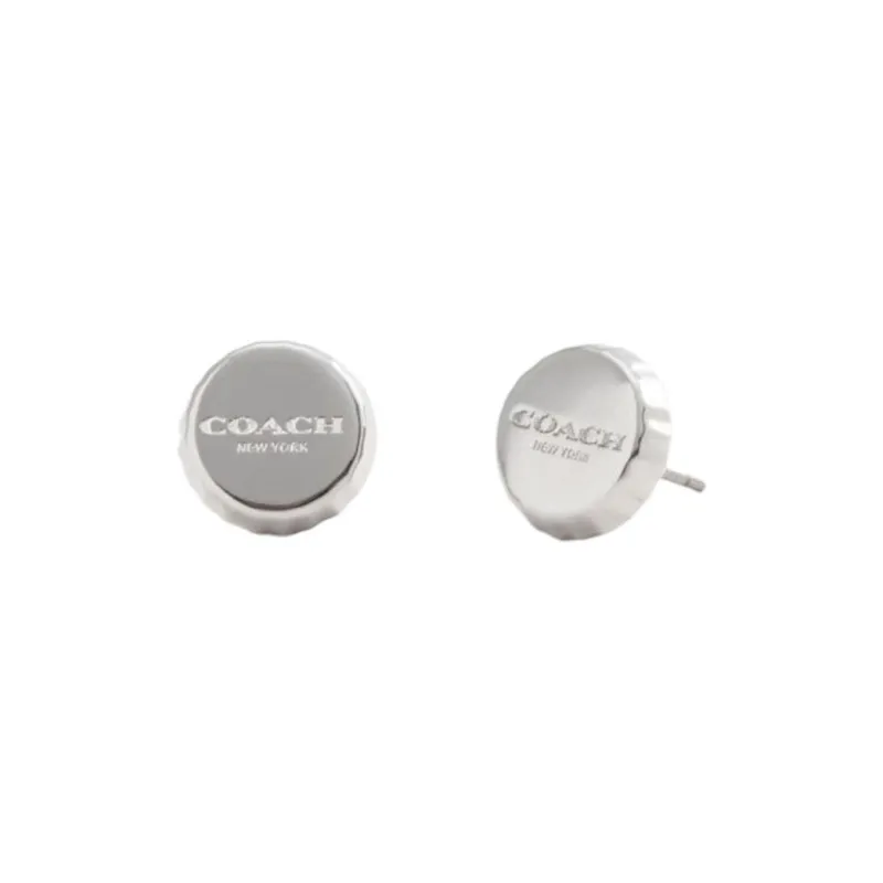 COACH Brass, Cubic Zircon, Titanium Post Stud Earrings Women's Silver-1