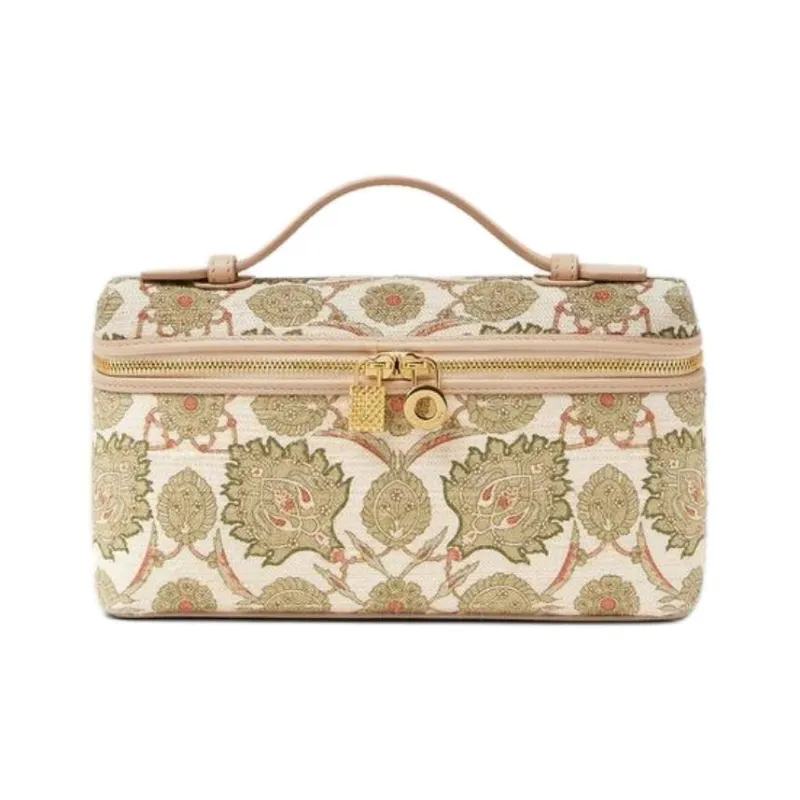 Loro Piana ExtraPocket Silk With Cow Leather One Shoulder Handbags Women's Sunset Glow & Green Fluorite & Sun Gold-0