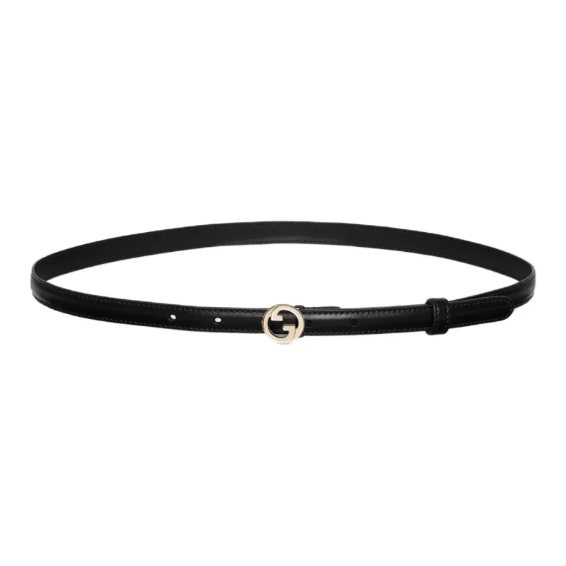 GUCCI Leather Belts Women's Black Width 1.5CM-0