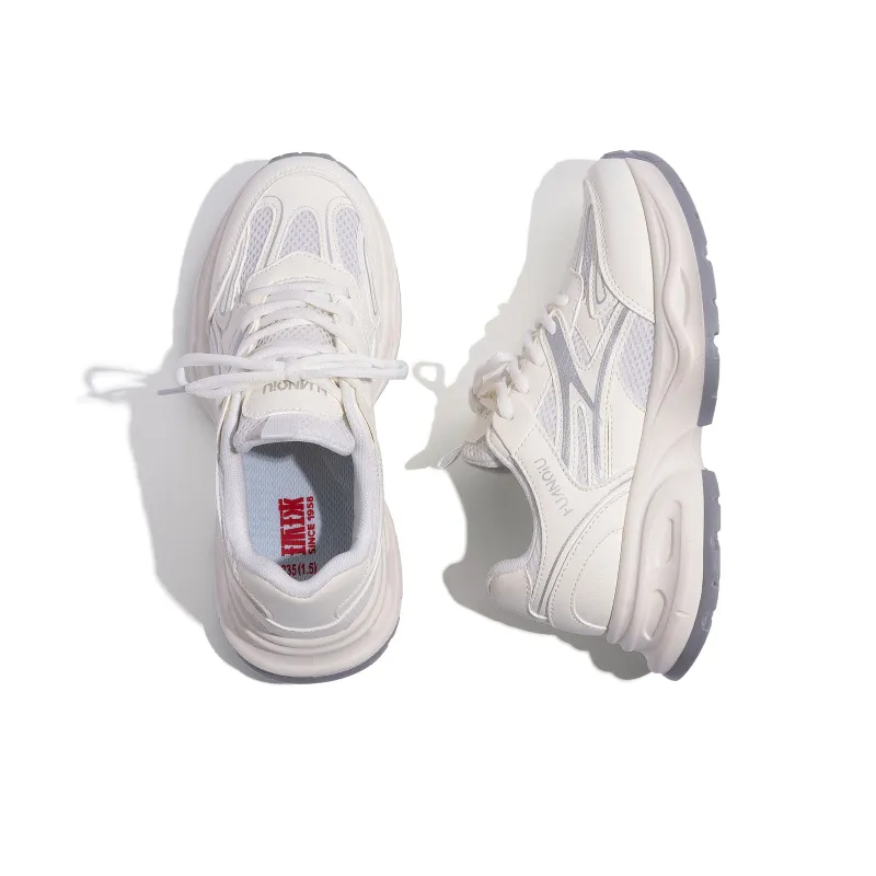 HUANQIU Height Increasing Slip Resistant Low Top Chunky Sneakers Women's Beige Silver-5