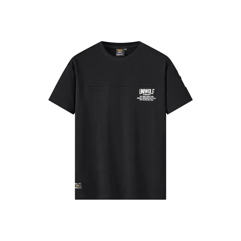 UNIWOLF Drop Shoulder Sleeve T Shirt Unisex Black-0
