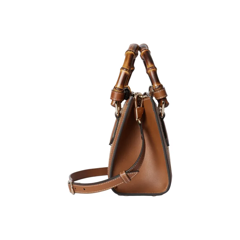GUCCI Diana Raffia Tote Bag Shopping Bag Shoulder Bag Crossbody Bag Handbag Mini Women's Brown-2