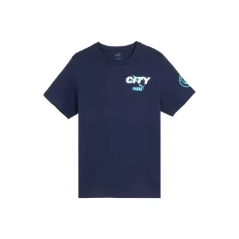 PUMA Manchester City Football Club MCFC FTBLICONS T Shirt Men's Marine Blue White