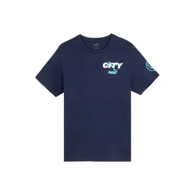 PUMA Manchester City Football Club MCFC FTBLICONS T Shirt Men's Marine Blue White-0