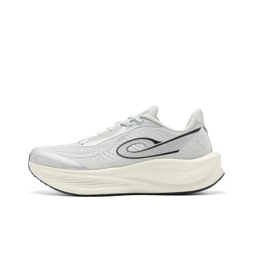 QIAODAN Strong Wind 3TR Running Shoes Women's Low Top Gray Silver Ancient Porcelain White