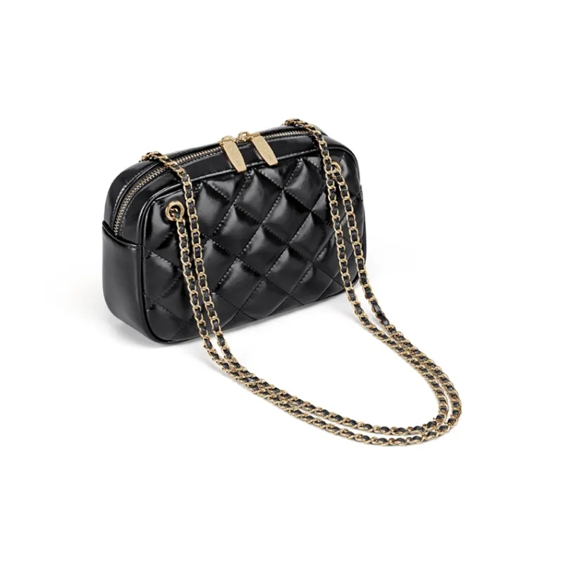 CinvaiKrose Cow Leather Shoulder Bag, Crossbody Bag Small Size Women's Ecru/Black-8