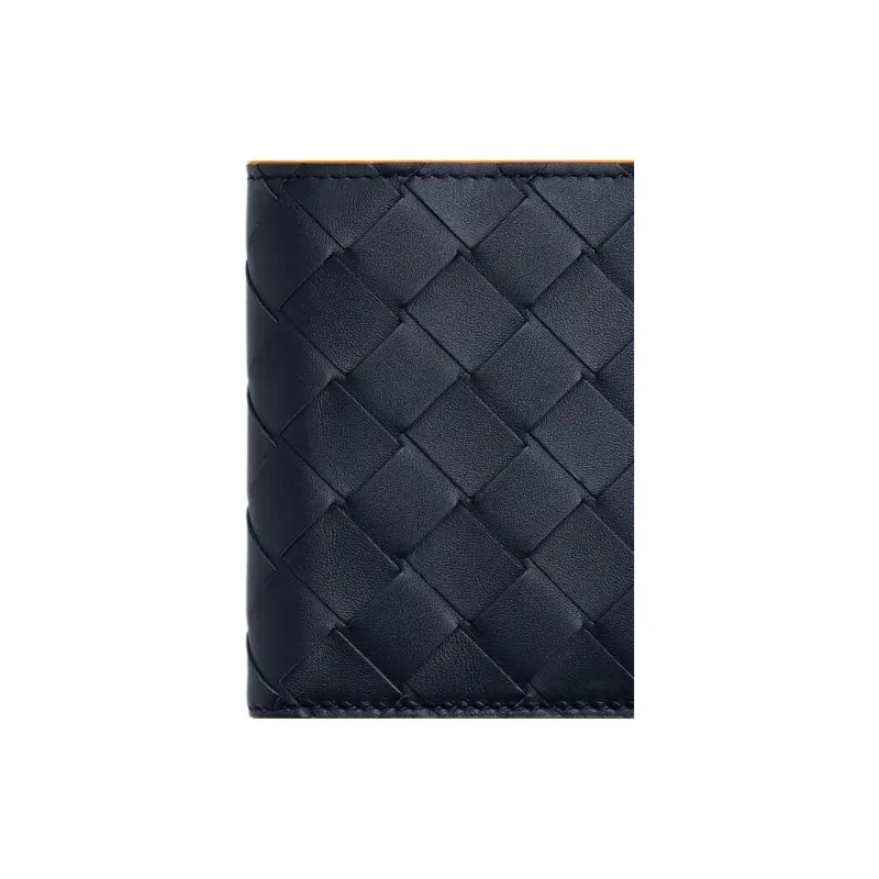 Bottega Veneta Cow Leather Coin Purses Wallets Men's Space Blue & Papaya-3