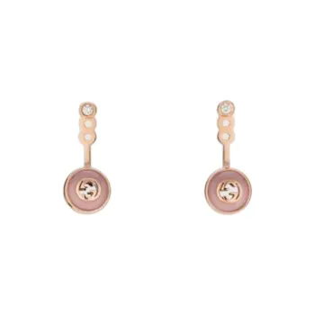 GUCCI 18K Rose Gold, Opal, Diamond Earrings Unisex Pink