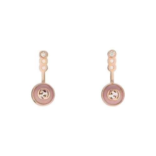 GUCCI 18K Rose Gold, Opal, Diamond Earrings Unisex Pink