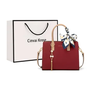 Simvay Clos Cow Leather Synthetic Leather Mom Tote One Shoulder Handbag Medium Size Women's Black/Ecru/Burgundy