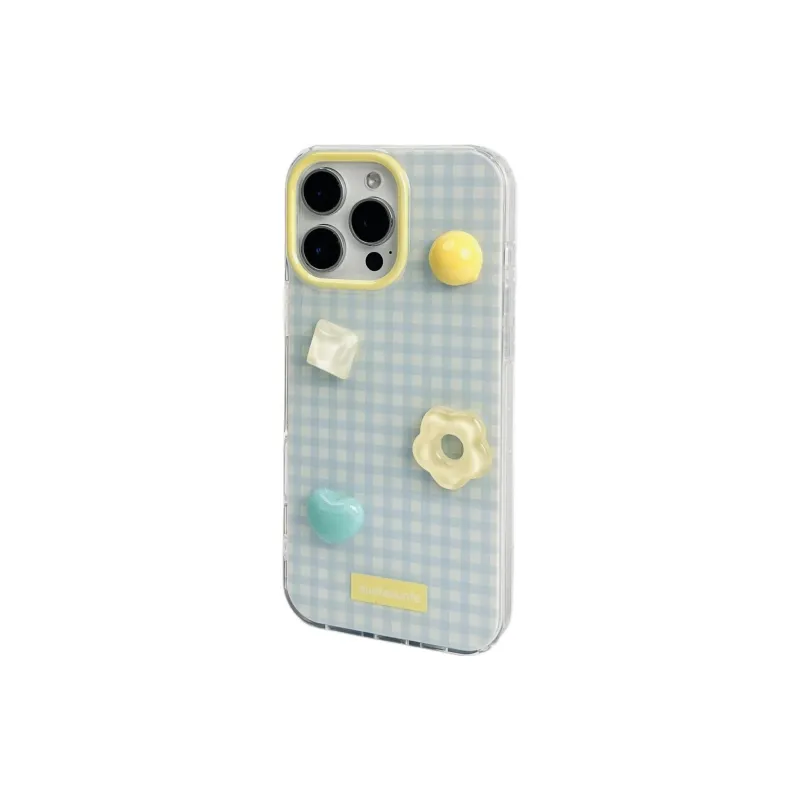 Sopi Acrylic Material Blue Plaid Floral Gemstone Phone Cases Compatible With IPhone 16/15 Pro Max/Apple 13/14 Pro/Max-2