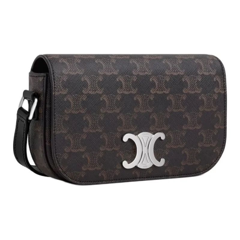 CELINE TRIOMPHE Canvas Shoulder Bag Small Size Women's Black-1