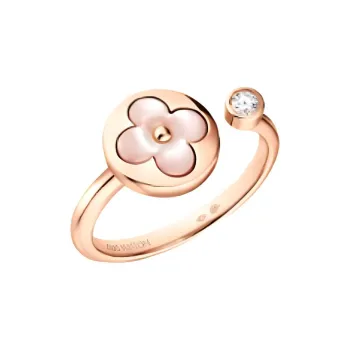 LOUIS VUITTON 18K Rose Gold, Mother Of Pearl, Diamond Rings Unisex Pink Gold