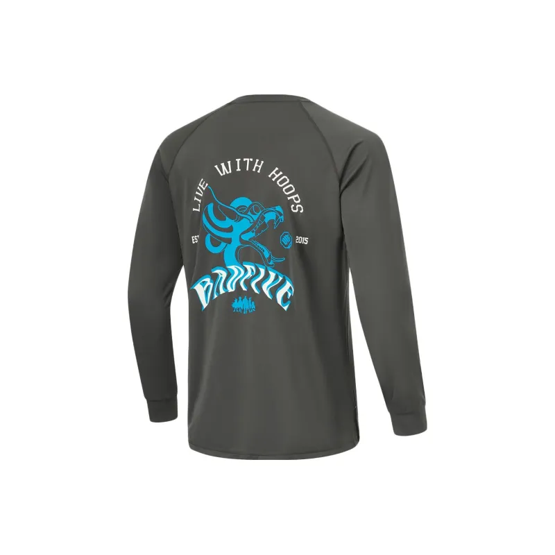 LiNing Raglan Sleeve Long Sleeved T Shirts Men's Obsidian Gray-0
