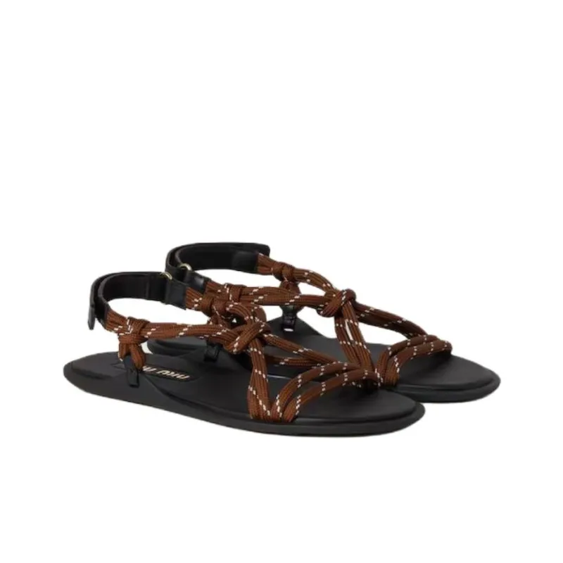 MIU MIU Riviere One Strap Sandals Women's Brown-2