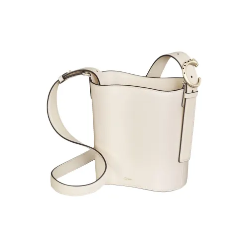 CARTIER Cow Leather Shoulder Bag Mini Unisex Salt White
