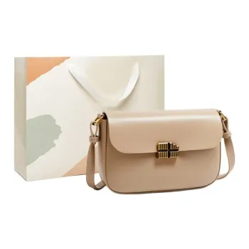 15 MINS Cow Leather Small Square Bag Shoulder Bag Crossbody Bag Women's Milk Tea