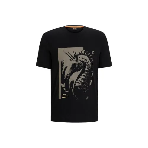HUGO BOSS Logo print Cotton T shirt Black