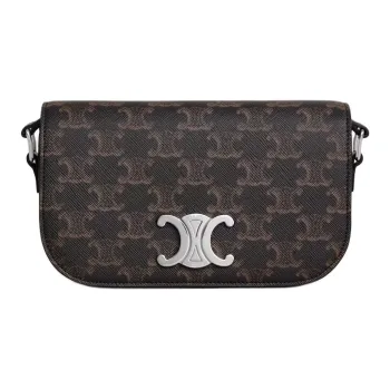 CELINE TRIOMPHE Canvas Shoulder Bag Small Size Women's Black