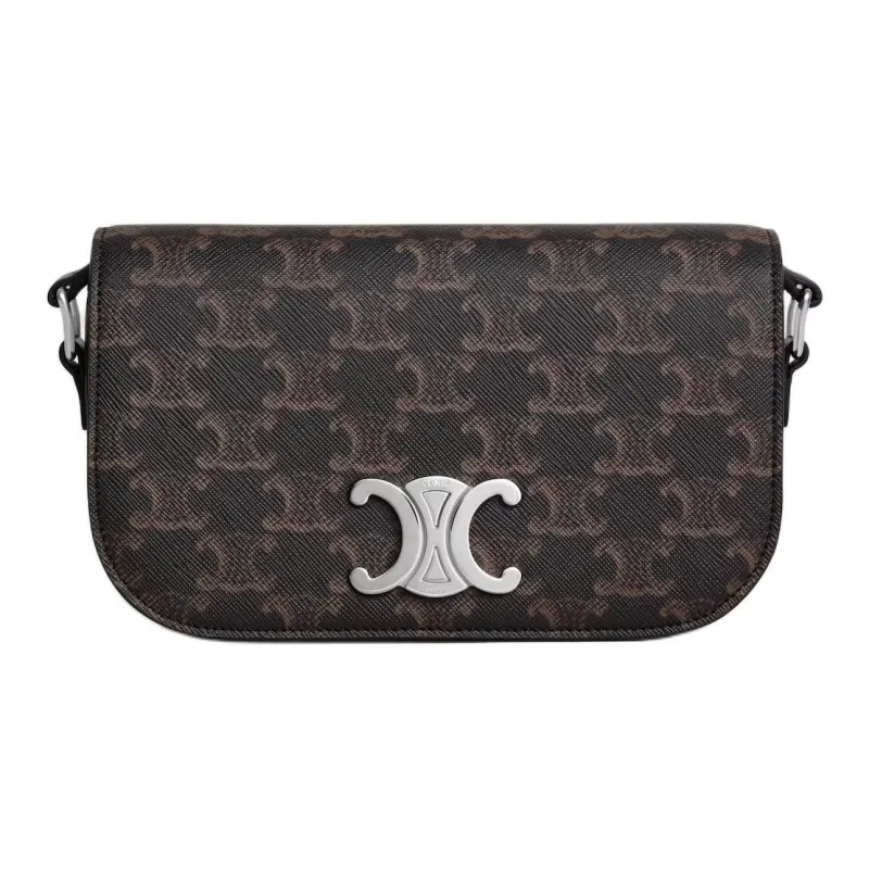 CELINE TRIOMPHE Canvas Shoulder Bag Small Size Women's Black-0