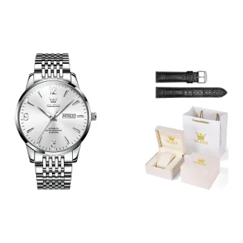 OLEVS Minimalist Series Mechanical Movement Stainless Steel Watchband Watch Men's Watches White Dial