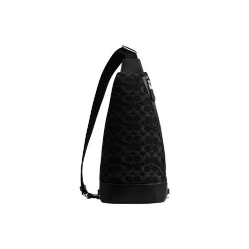 COACH Signature Iconic Denim Sling Bag Small Size Men's Black