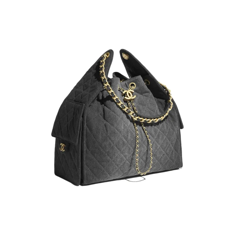 CHANEL 25Bag Washed Denim Shoulder Bag Medium Size Women's Black-1