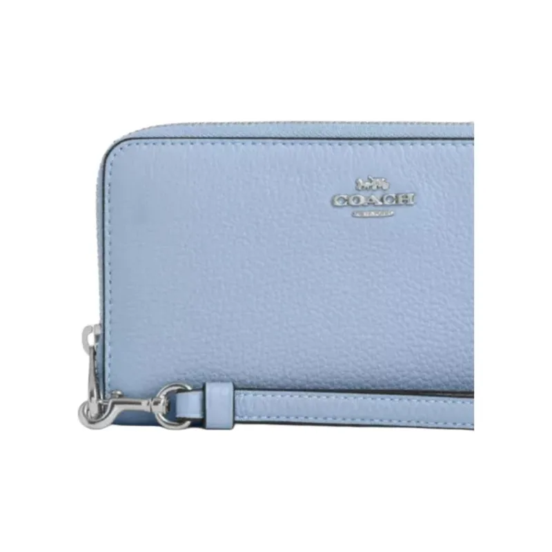COACH Pebbled Leather Wallet Small Size Women's Blue-2