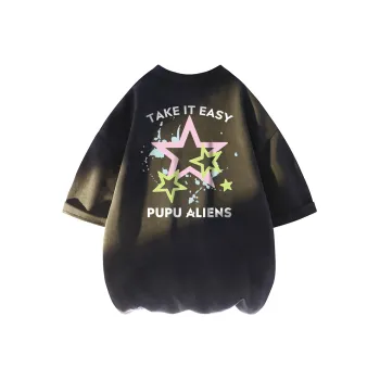 PUPU ALIENS Drop Shoulder Sleeve T-Shirt Unisex Black