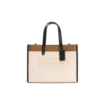 COACH Field Cow Leather Tote Bag Shopping Bag Handbag Large Size Women's Chalk White