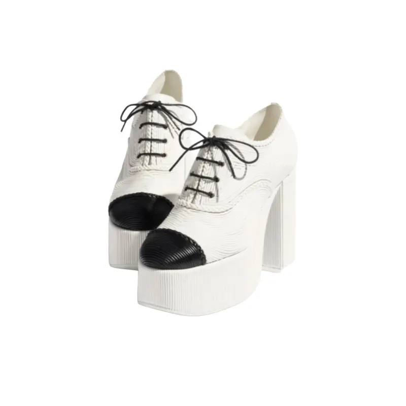 CHANEL 25S Chunky Heel High Heels 12cm Women's White-2