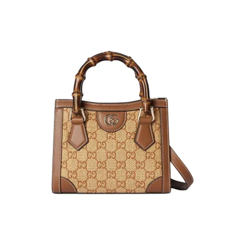 GUCCI Diana Raffia Tote Bag Shopping Bag Shoulder Bag Crossbody Bag Handbag Mini Women's Brown