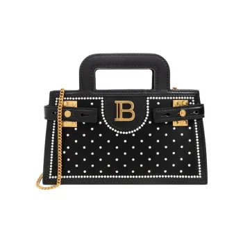 BALMAIN B BUZZ Leather Shoulder Bag, Crossbody Bag, Handbag Trumpets Women's Black