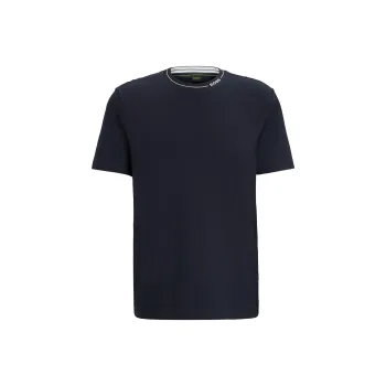 HUGO BOSS Cotton Jersey Regular Fit T Shirt With Branded Collar T Shirt Men's Dark Blue